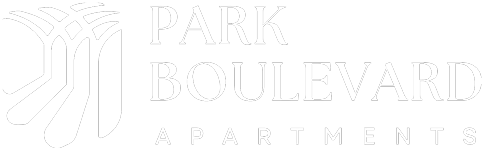 a green park boulevard apartments logo with the words park boulevards apartments
